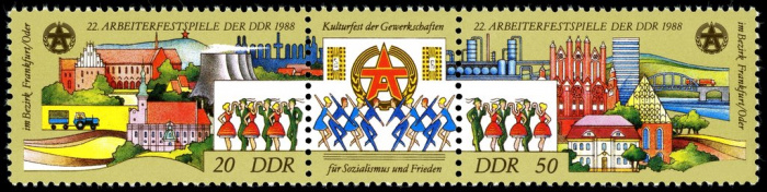 (1988-034) Лист (2 м + куп) Германия (ГДР) &quot;Танцы&quot;    Фестиваль трудящихся, ГДР II Θ